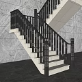 Chinese Style Staircase With Carved Black Railings White Steps And Marble Wall