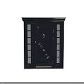 Black Front Door With Circular Design Brass Hardware And Glass Side Panels