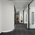 Modern Public Office Space With Red Padded Wall And Gray Carpet Reception Desk