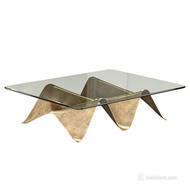Modern Dining Table With Glass Top And Unique Metal Base Design 3d model 