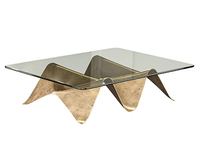 Modern Dining Table With Glass Top And Unique Metal Base Design 3d model