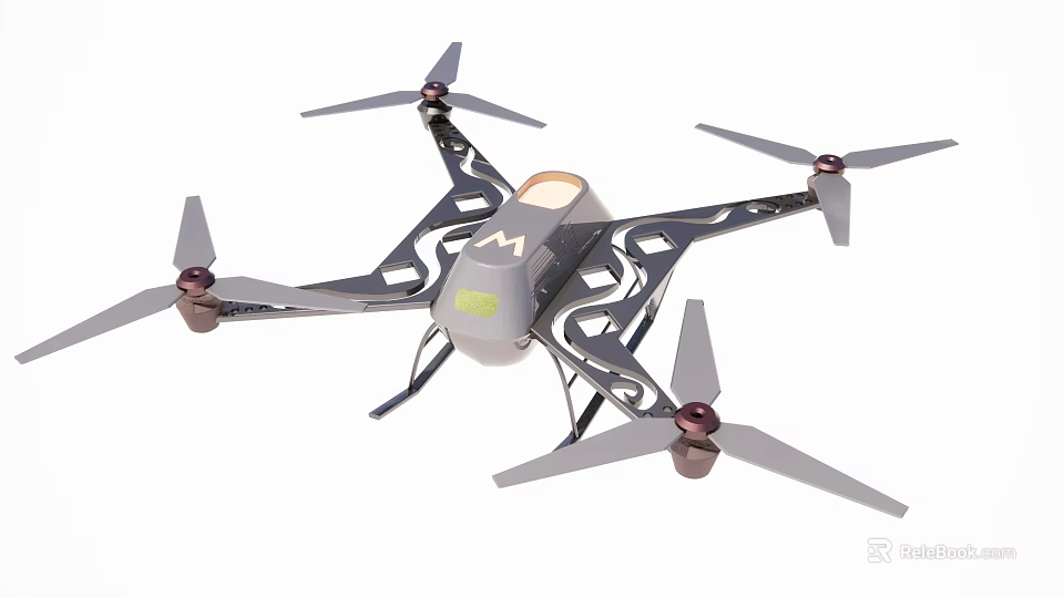 Smart Machine Drone With Four Propellers And Metal Frame Design 3d model 