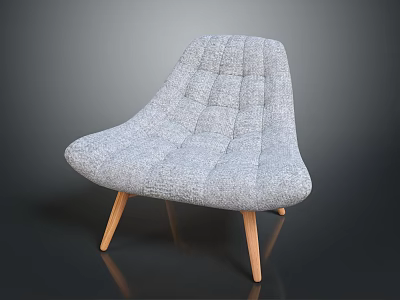 Modern Gray Fabric Chair With Tufted Design And Wooden Legs Contemporary Home Furniture 3d model