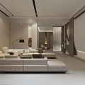 Modern Basement Interior Design With Living Area Sofa Coffee Table And Staircase 3d model