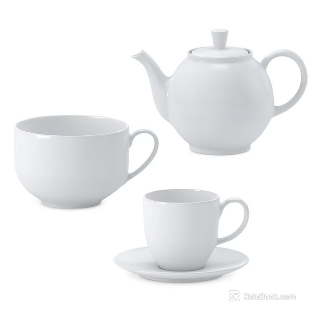 Simple White Tea Set With Teapot Teacup And Saucer For Daily Use 3d model 
