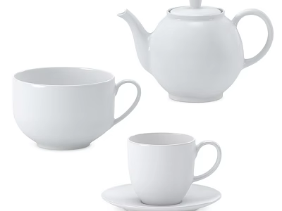 Simple White Tea Set With Teapot Teacup And Saucer For Daily Use 3d model