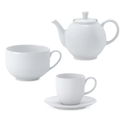 Simple White Tea Set With Teapot Teacup And Saucer For Daily Use 3d model