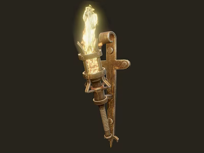 Sports Equipment Metal Torch With Flaming Fire And Decorative Bracket Structure 3d model