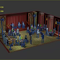 Lego Style Vintage Theater Scene With Stage Performers Audience Tables Chairs And Decorative Lighting