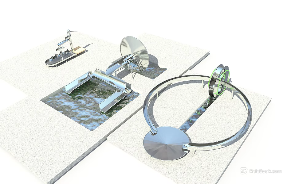 Various Modern Playground Equipment With Water Elements Circular Ring And Interactive Features 3d model 