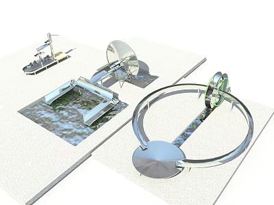Various Modern Playground Equipment With Water Elements Circular Ring And Interactive Features 3d model
