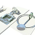 Various Modern Playground Equipment With Water Elements Circular Ring And Interactive Features