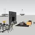 Modern Living Room Sofa Coffee Table Set With Chandelier Rug And Wall Art