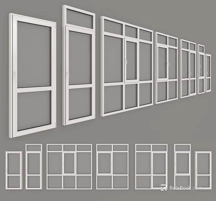 Modern Casement Windows With White Frames In Various Sizes And Styles 3d model
