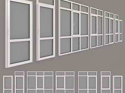 Modern Casement Windows With White Frames In Various Sizes And Styles 3d model