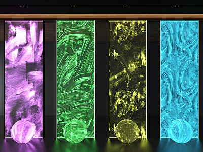 Modern Decorative Illuminated Screens With Colorful Swirled Patterns And Glowing Spheres 3d model