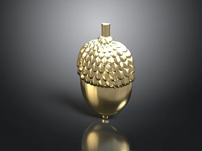 Shiny Golden Acorn Decorative Object With Scaled Texture And Reflective Base 3d model