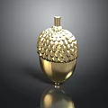 Shiny Golden Acorn Decorative Object With Scaled Texture And Reflective Base
