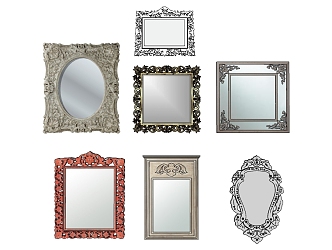 Round European Style French Modern Classical Carved Decorative Mirror Frame Picture Frame 3d model