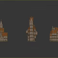 Miniature Buildings With Orange Roofs And Various Shapes On Grey Background