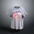 Gray T-shirt Featuring Lucky You Text and Pink Chicken Graphic for Casual Wear