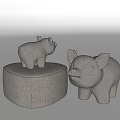 Gray Upholstered Round Sofa Stool With Small Pig Shaped Stools And Decorative Design