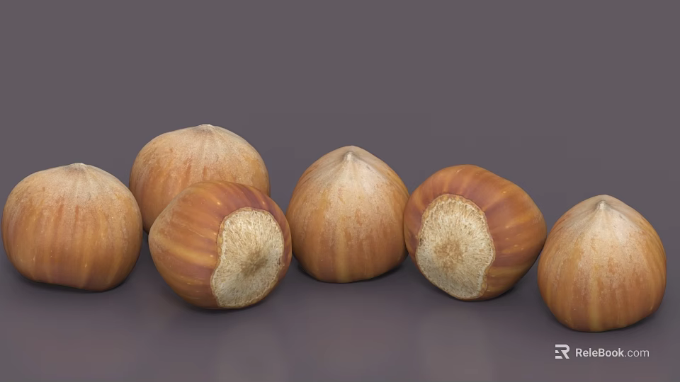 Fresh Hazelnuts With Natural Brown Shell Arranged In A Row 3d model 