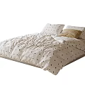 Kids Bed with Beige Polka Dot Bedding and Soft Pillows Simple Design 3d model