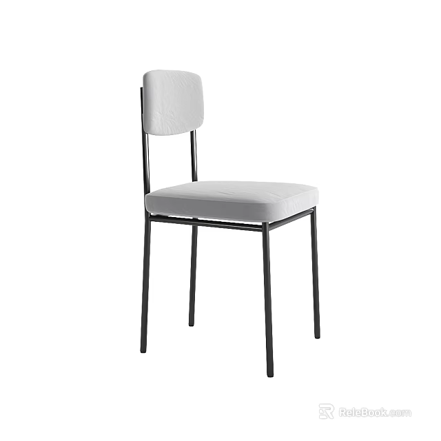 Modern Minimalist Single Chair With White Upholstered Seat Backrest And Black Metal Legs 3d model 