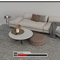 Modern Minimalist Sofa Coffee Table Set With Round Table Ottoman Throw Pillows And Rug 3d model
