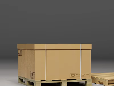 Cardboard Box on Wooden Pallet with Recycled Label and Another Pallet 3d model