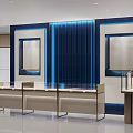 Modern Shopping Mall Specialty Counter With Glass Display Counters And Blue Accent Lighting