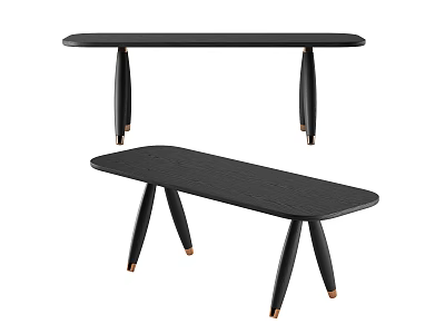 Minimalist Modern Black Dining Table With Tapered Legs And Copper Accents 3d model