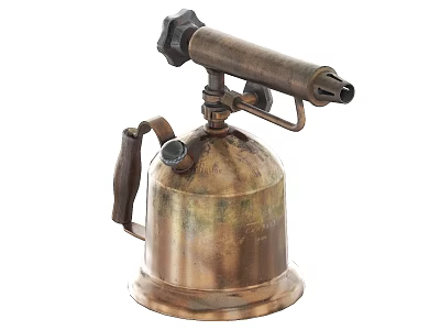 Vintage Brass Blowtorch Industrial Equipment with Metal Nozzle Handle and Tank Design 3d model