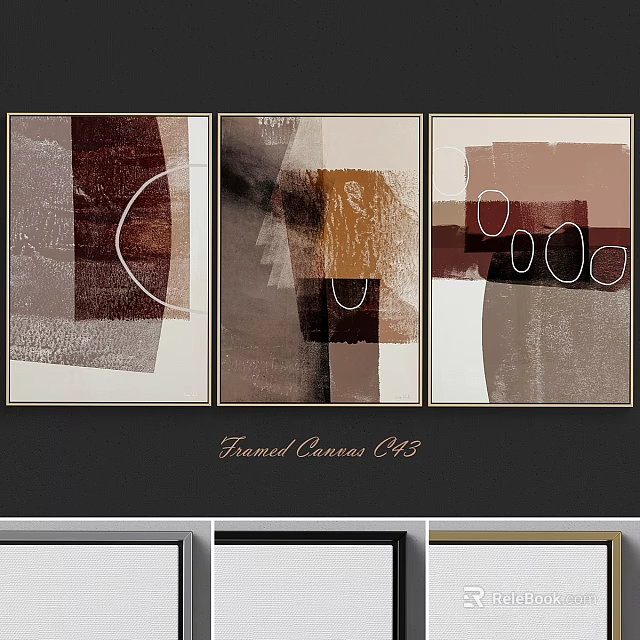 Framed Canvas Abstract Wall Art With Geometric Patterns And Neutral Tones 3d model