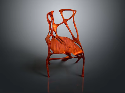 Red Modern Artistic Stool With Intricate Curved Lines And Hollow Structure Design 3d model
