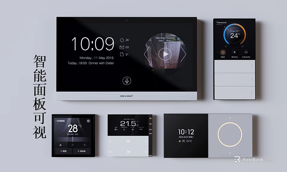 Smart Home Switch Panel With Digital Screen Time Display And Temperature Control Features 3d model 