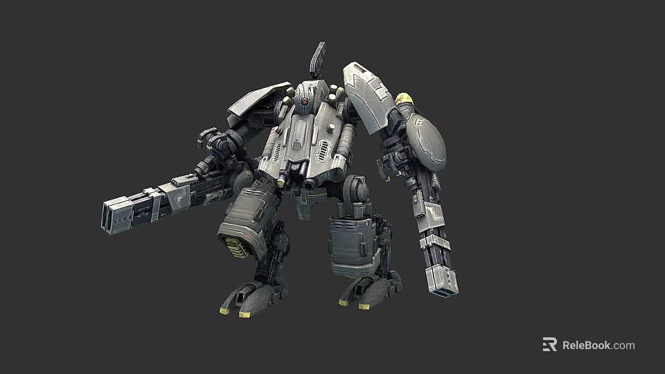 Mechanical Warrior Robot With Heavy Armor Dual Arm Cannons And Detailed Structure 3d model 