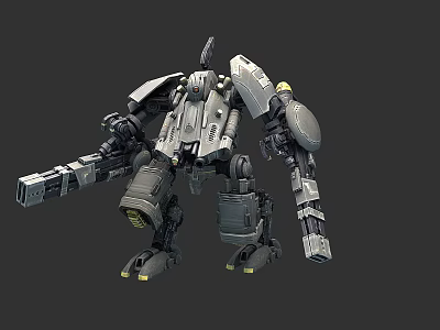 Mechanical Warrior Robot With Heavy Armor Dual Arm Cannons And Detailed Structure 3d model
