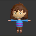 Cartoon Game Movie Character With Brown Hair Big Eyes Blue Pink Striped Sweater Open Arms