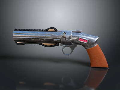 Shiny Silver Revolver Featuring Brown Grip And Black Barrel Parts 3d model