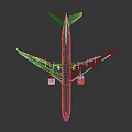 Detailed Boeing Airplane Model With White Body Blue Green Stripes Wings And Tail