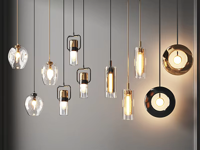 Modern Pendant Lights With Various Glass And Metal Frame Designs For Interior Decor 3d model