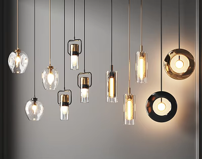 Modern Pendant Lights With Various Glass And Metal Frame Designs For Interior Decor 3d model