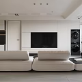Modern Living Room Interior Design With White Sofa TV Wall And Floor To Ceiling Window