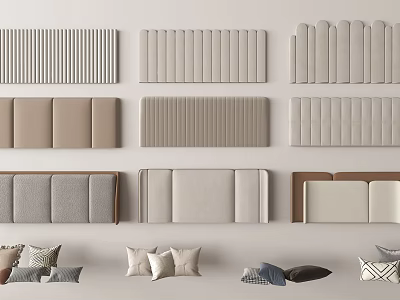 Various Modern Headboard Designs With Neutral Tones And Decorative Cushions 3d model