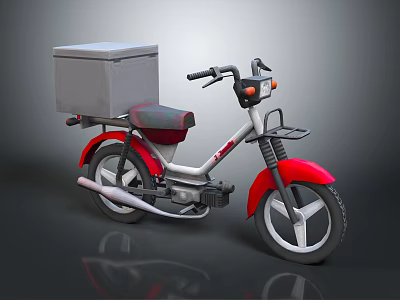 Red and Silver Motorcycle With Rear Cargo Box For Delivery Use 3d model