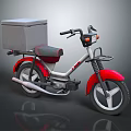 Red and Silver Motorcycle With Rear Cargo Box For Delivery Use