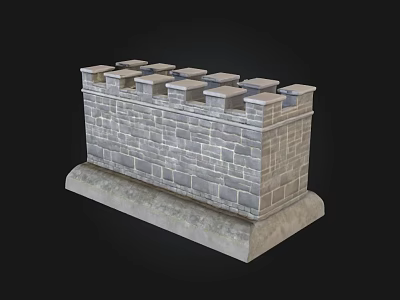 Stone Brick Garden Wall With Crenellated Top And Pedestal Base Design 3d model