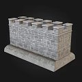 Stone Brick Garden Wall With Crenellated Top And Pedestal Base Design